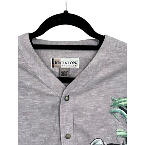 Reunion Menswear Vintage Tiger Linen Button Down Short Sleeve Shirt Size Large - Picture 3 of 5